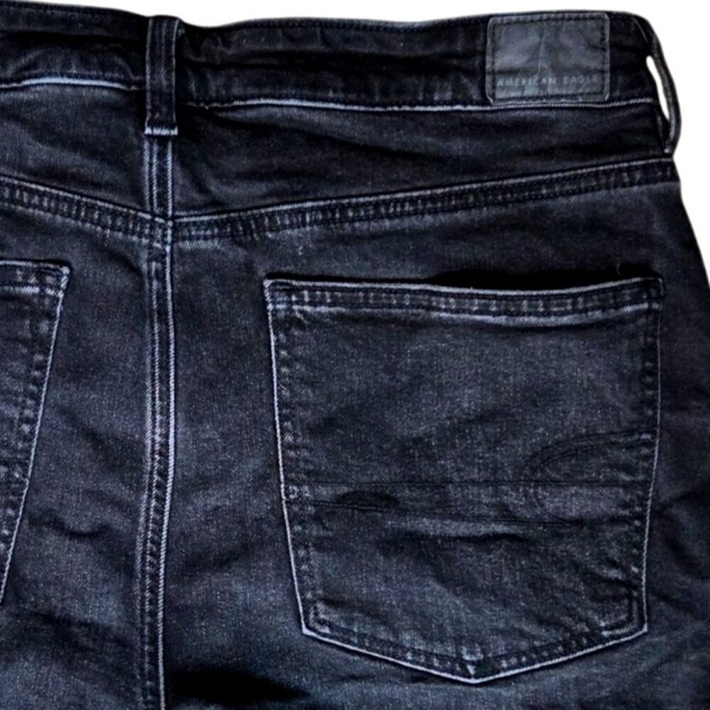 American Eagle Black Cut Off High Rise Stretch Denim Jean Shorts Women's Size 12 - Picture 4 of 7